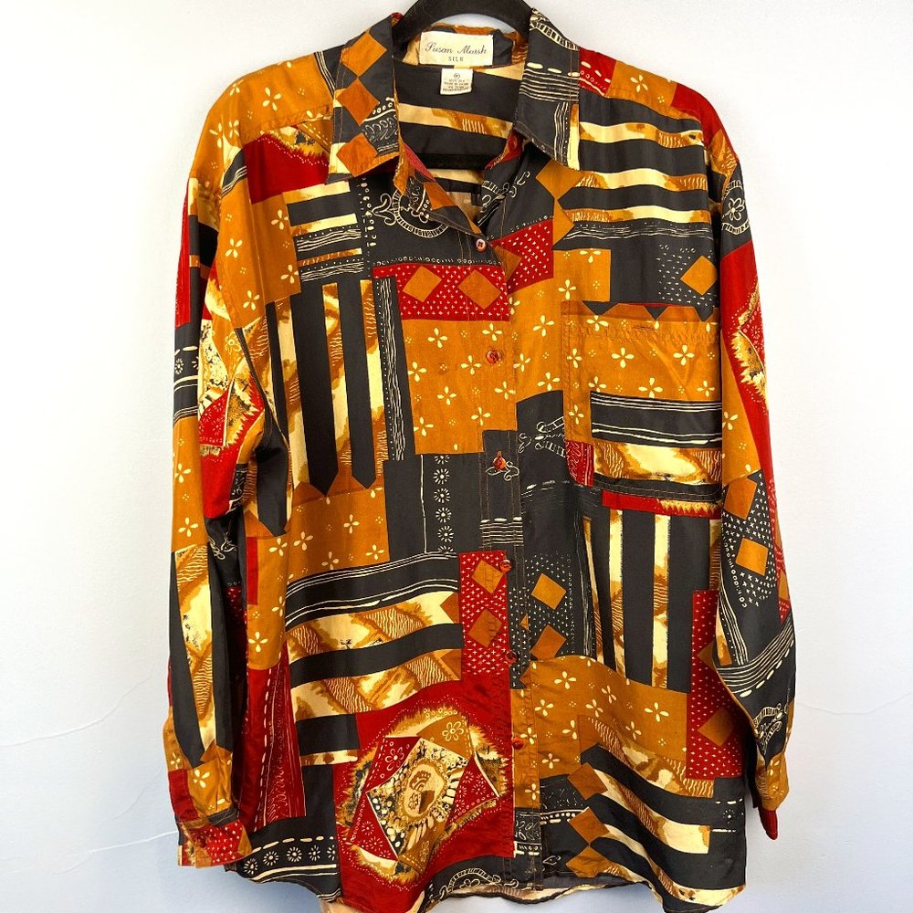 Vintage‎ Susan Marsh Silk Button Down Shirt Wearable Art Size M